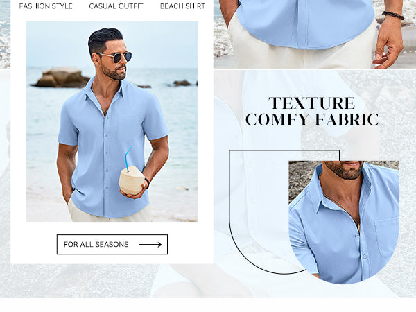 COOFANDY Shirts for Men Short Sleeve Button Down Shirt Casual Summer Beach Shirt