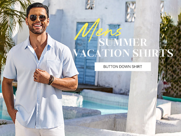COOFANDY Shirts for Men Short Sleeve Button Down Shirt Casual Summer Beach Shirt