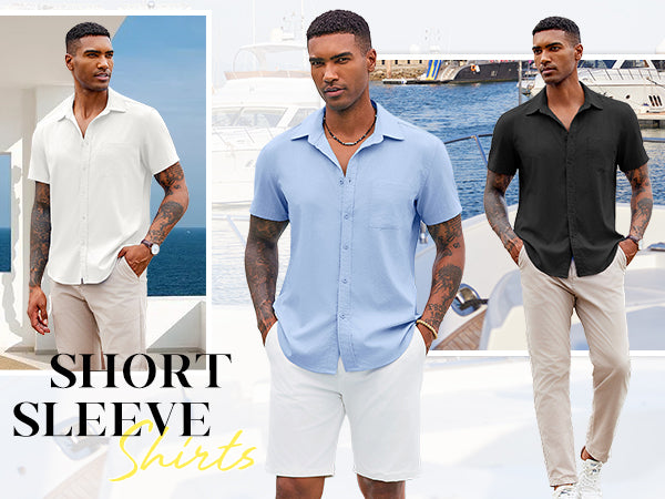 COOFANDY Shirts for Men Short Sleeve Button Down Shirt Casual Summer Beach Shirt