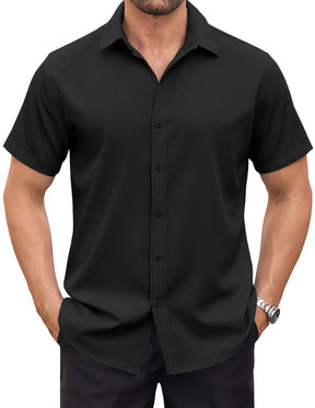 COOFANDY Mens Dress Shirts Button Down Short Sleeve Shirt Summer Shirts Business Casual Wedding Shirt