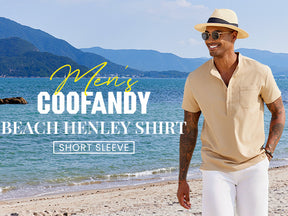 COOFANDY Men's Casual Henley Shirt Short Sleeve Summer Beach Band Collar Shirt Hippie Henley T-Shirts with Pocket