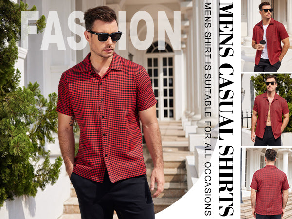 COOFANDY Mens Short Sleeve Button Down Shirt Plaid Button Up Shirts Casual 75% Cotton Work Shirts