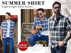 COOFANDY Mens Short Sleeve Button Down Shirt Plaid Button Up Shirts Casual 75% Cotton Work Shirts