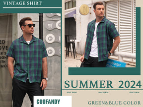 COOFANDY Mens Short Sleeve Button Down Shirt Plaid Button Up Shirts Casual 75% Cotton Work Shirts