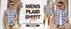 COOFANDY Mens Short Sleeve Button Down Shirt Plaid Button Up Shirts Casual 75% Cotton Work Shirts