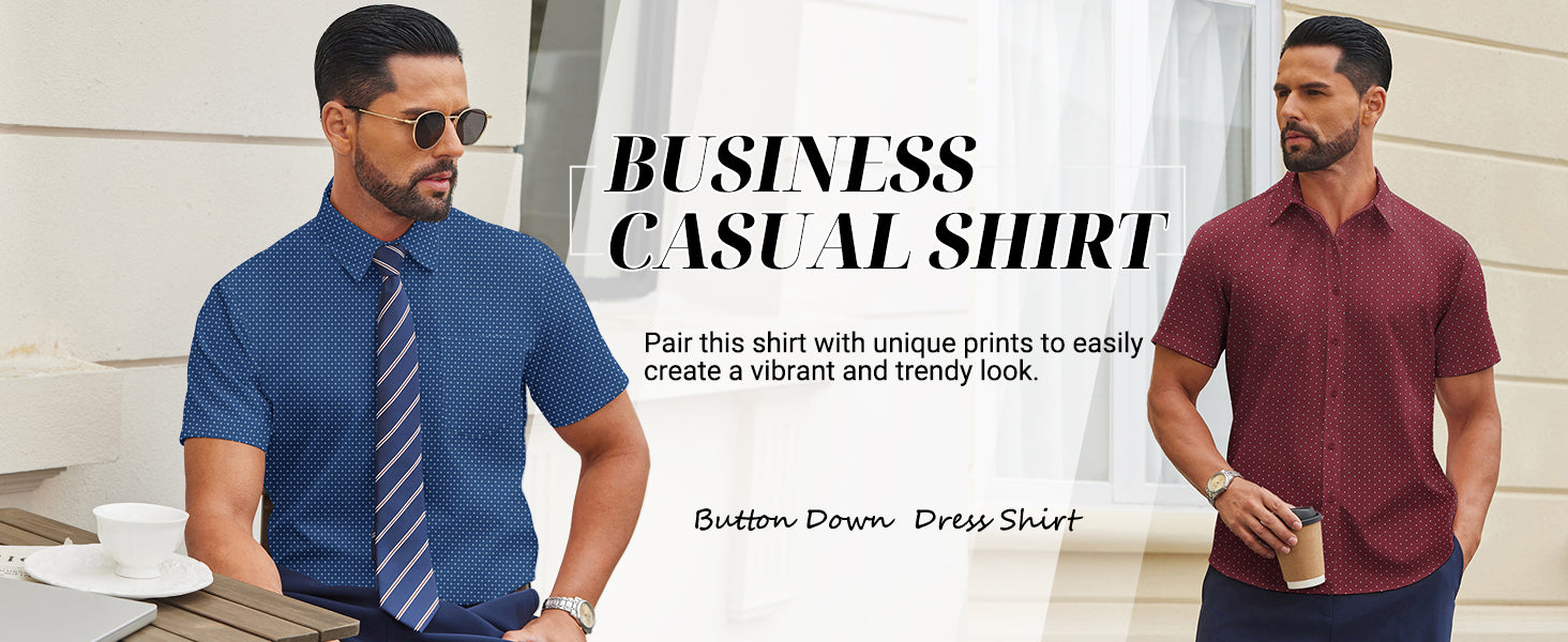 COOFANDY Mens Dress Shirts Short Sleeve Business Casual Shirts Regular Fit Casual Button Down Untucked Shirts