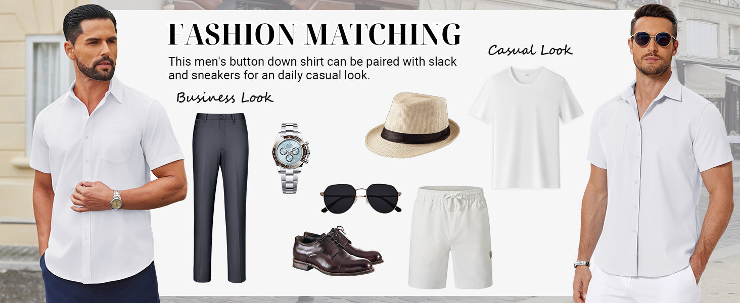 COOFANDY Mens Dress Shirts Short Sleeve Business Casual Shirts Regular Fit Casual Button Down Untucked Shirts