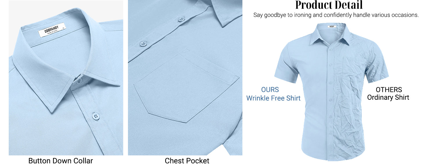 COOFANDY Mens Dress Shirts Short Sleeve Business Casual Shirts Regular Fit Casual Button Down Untucked Shirts