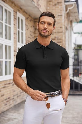 COOFANDY Mens Knit Polo Shirts Casual Short Sleeve Button Down Polo Shirt Classic Golf Shirts