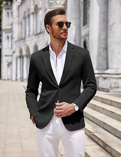 COOFANDY Men's Casual Knit Blazer Two Button Lightweight Sport Coats Suit Jacket