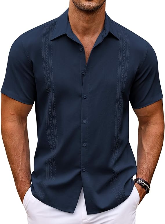 COOFANDY Men's Cuban Guayabera Shirt Short Sleeve Button Down Shirts Casual Summer Beach Shirts