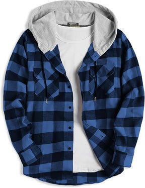 COOFANDY Men's Plaid Hoodie Flannel Shirt Jacket Long Sleeve Casual Fashion Button Shirts