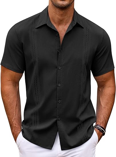 COOFANDY Men's Cuban Guayabera Shirt Short Sleeve Button Down Shirts Casual Summer Beach Shirts