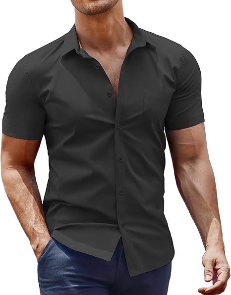 COOFANDY Men's Muscle Fit Dress Shirt Short Sleeve Button Down Shirts with Pocket