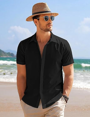 COOFANDY Men's Casual Short Sleeve Button Down Summer Beach Shirt Lightweight Textured Wrinkle Free Stretch Shirts