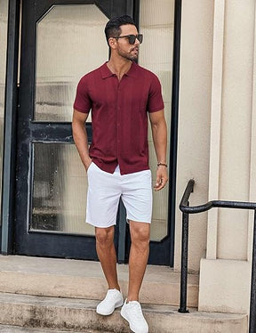 COOFANDY Mens Knit Button Down Shirt Short Sleeve Summer Casual Shirts Vintage Beach Vacation Shirts