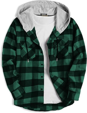 COOFANDY Men's Plaid Hoodie Flannel Shirt Jacket Long Sleeve Casual Fashion Button Shirts