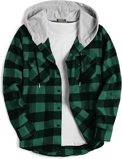 COOFANDY Men's Plaid Hoodie Flannel Shirt Jacket Long Sleeve Casual Fashion Button Shirts