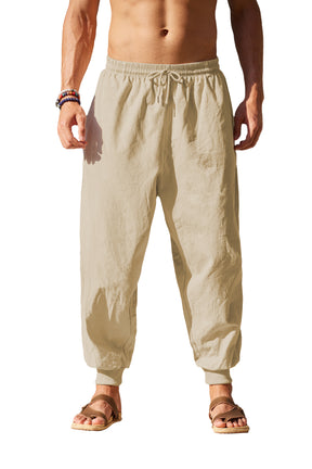 COOFANDY Men Hippie Harem Pants Baggy Linen Cotton Boho Yoga Pants Summer Beach Pants Casual Drop Crotch Trouser