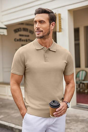 COOFANDY Mens Knit Polo Shirts Casual Short Sleeve Button Down Polo Shirt Classic Golf Shirts