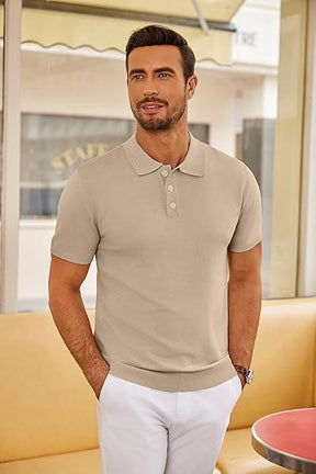 COOFANDY Mens Knit Polo Shirts Casual Short Sleeve Button Down Polo Shirt Classic Golf Shirts