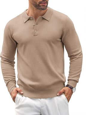 COOFANDY Mens Knit Polo Shirts Casual Long Sleeve Classic Polo Shirts Button Down Golf Shirts