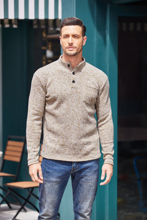 COOFANDY Men's Casual Henley Pullover Thermal Fleece Slim Fit Sweater