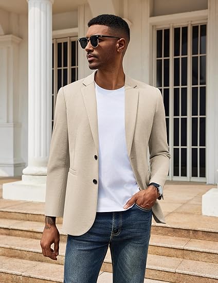 COOFANDY Men's Casual Knit Blazer Two Button Lightweight Sport Coats Suit Jacket