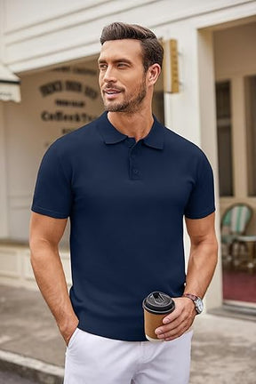 COOFANDY Mens Knit Polo Shirts Casual Short Sleeve Button Down Polo Shirt Classic Golf Shirts