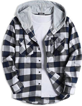 COOFANDY Men's Plaid Hoodie Flannel Shirt Jacket Long Sleeve Casual Fashion Button Shirts