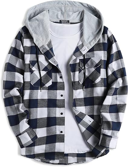 COOFANDY Men's Plaid Hoodie Flannel Shirt Jacket Long Sleeve Casual Fashion Button Shirts