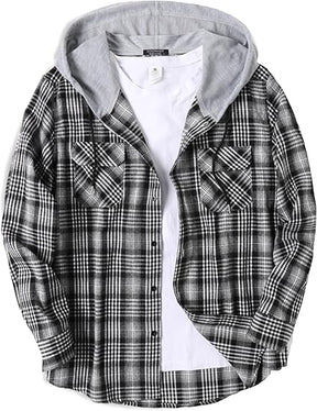 COOFANDY Men's Plaid Hoodie Flannel Shirt Jacket Long Sleeve Casual Fashion Button Shirts