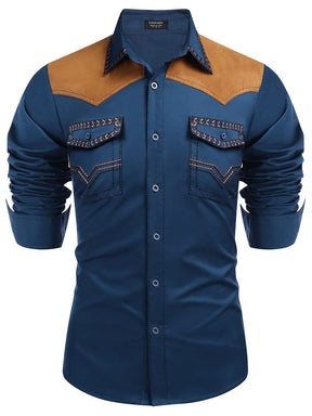 Vintage Embroidered Western Cowboy Shirt (US Only) Shirts coofandy Blue S 