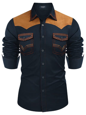 Vintage Embroidered Western Cowboy Shirt (US Only) Shirts coofandy Navy Blue S 