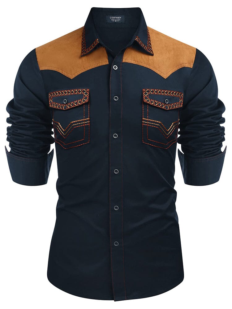 Vintage Embroidered Western Cowboy Shirt (US Only) Shirts coofandy Navy Blue S 