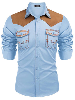 Vintage Embroidered Western Cowboy Shirt (US Only) Shirts coofandy Light Blue S 