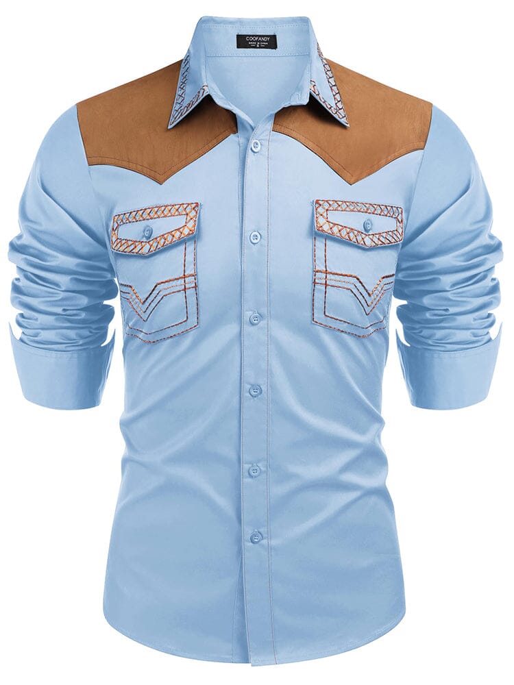 Vintage Embroidered Western Cowboy Shirt (US Only) Shirts coofandy Light Blue S 