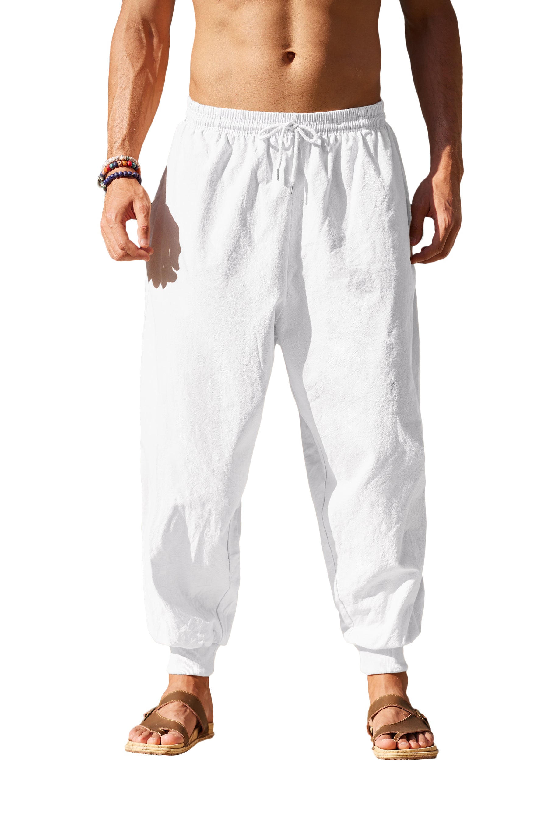 COOFANDY Men Hippie Harem Pants Baggy Linen Cotton Boho Yoga Pants Summer Beach Pants Casual Drop Crotch Trouser