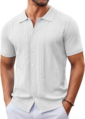 COOFANDY Mens Knit Button Down Shirt Short Sleeve Summer Casual Shirts Vintage Beach Vacation Shirts