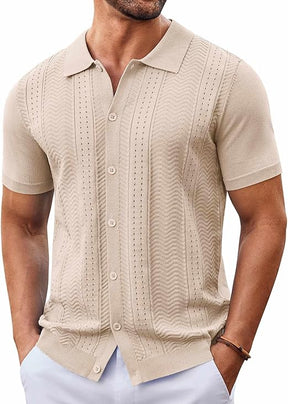 COOFANDY Mens Knit Button Down Shirt Short Sleeve Summer Casual Shirts Vintage Beach Vacation Shirts