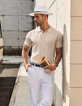COOFANDY Mens Knit Button Down Shirt Short Sleeve Summer Casual Shirts Vintage Beach Vacation Shirts