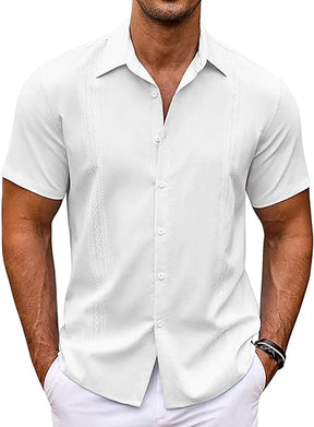 COOFANDY Men's Cuban Guayabera Shirt Short Sleeve Button Down Shirts Casual Summer Beach Shirts