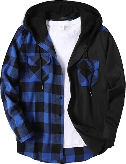 COOFANDY Men's Plaid Hoodie Flannel Shirt Jacket Long Sleeve Casual Fashion Button Shirts