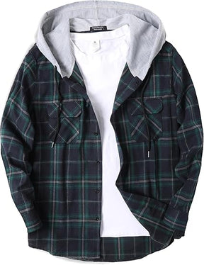 COOFANDY Men's Plaid Hoodie Flannel Shirt Jacket Long Sleeve Casual Fashion Button Shirts