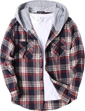 COOFANDY Men's Plaid Hoodie Flannel Shirt Jacket Long Sleeve Casual Fashion Button Shirts
