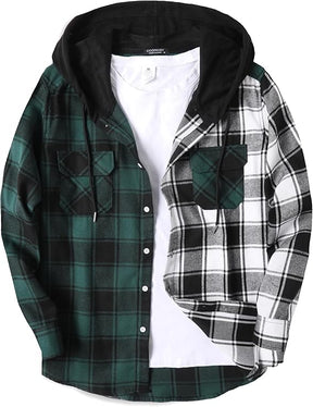 COOFANDY Men's Plaid Hoodie Flannel Shirt Jacket Long Sleeve Casual Fashion Button Shirts