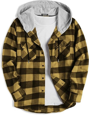 COOFANDY Men's Plaid Hoodie Flannel Shirt Jacket Long Sleeve Casual Fashion Button Shirts