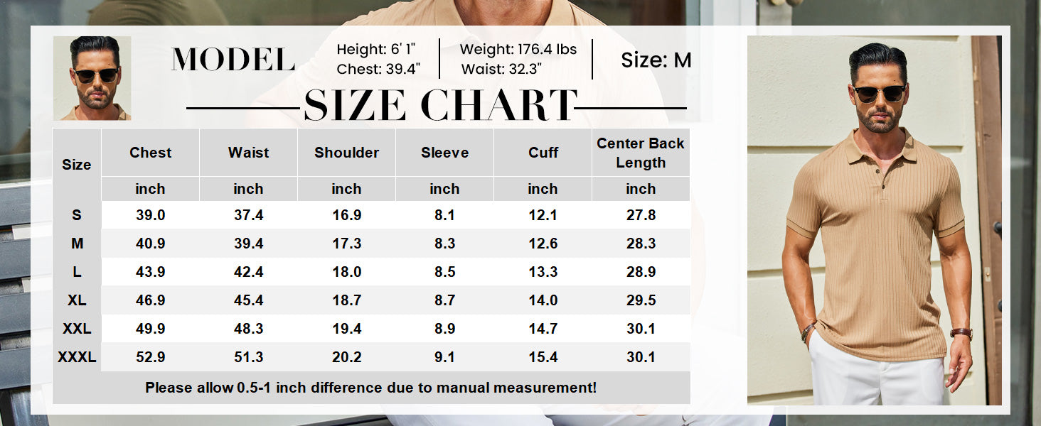 COOFANDY Men's Textured Polo Shirts Short Sleeve Slim Fit Casual Button Polo T-Shirt Summer Collared Golf Shirt