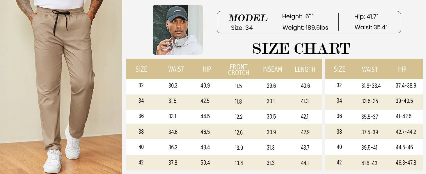 COOFANDY Men's Casual Pants Drawstring Elastic Waist Chino Pants Straight Leg Slacks Cotton Twill Trousers with Pockets