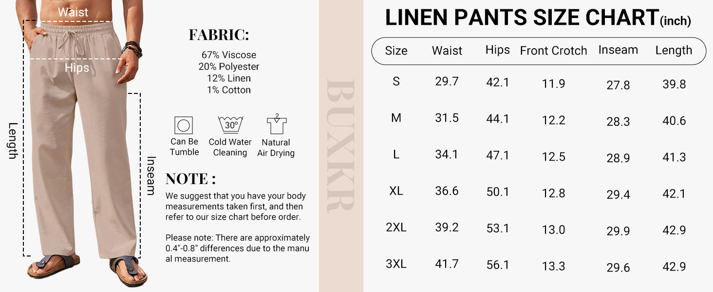 COOFANDY Men's Casual Linen Pants Loose Fit Elastic Waist Drawstring Lightweight Pant Summer Beach Trousers